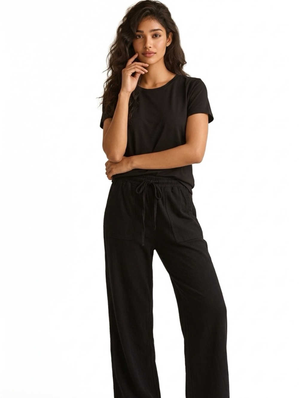 GAP Black Wide-Leg Drawstring Pants